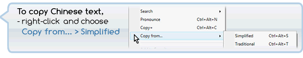 Copy Chinese text directly with Ctrl+S or Ctrl+T