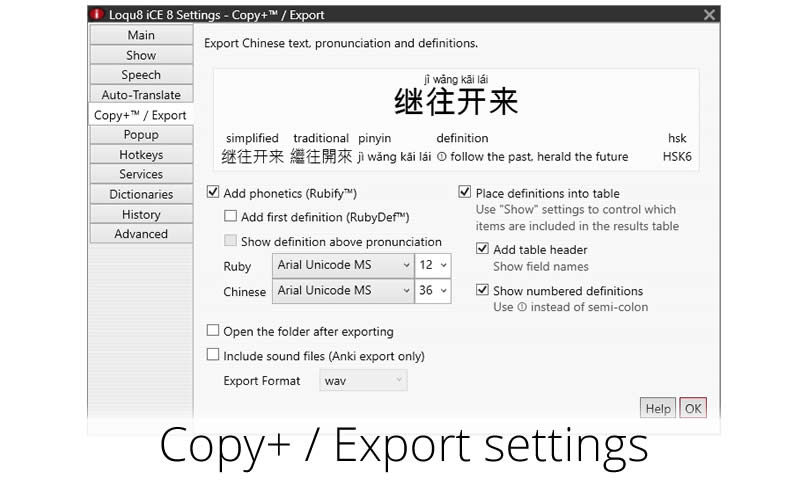 Adjust Copy+/Export settings