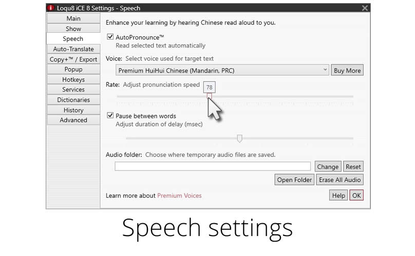Adjust speech settings